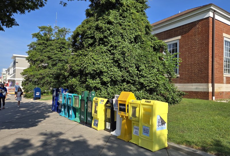 In an effort to decrease clutter and improve pedestrian safety, Rehoboth Beach officials are expected to discuss the placement of newsracks on city streets. These boxes are located in front of the post office on Rehoboth Avenue. CHRIS FLOOD PHOTOS